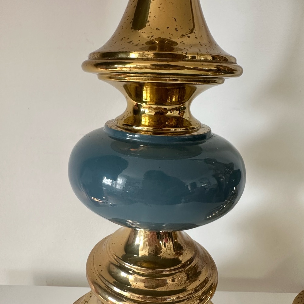 Pair of MCM vintage Brass blue stiffel Table Lamps - Picture 5 of 5